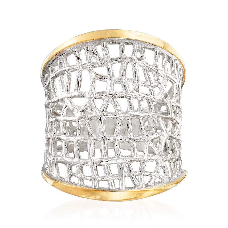 women antique engagement rings -Ross-Simons Sterling Silver and 14kt Yellow Gold Free-Form Lattice Ring