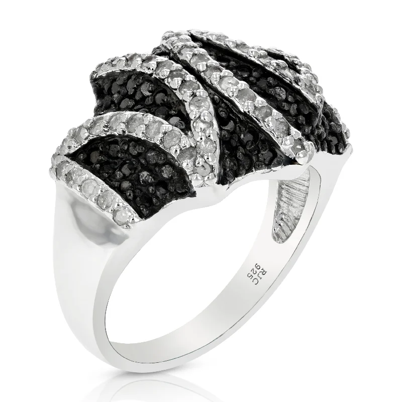 women personalized wedding rings -1.15 cttw Black and White Diamond Ring .925 Sterling Silver with Rhodium