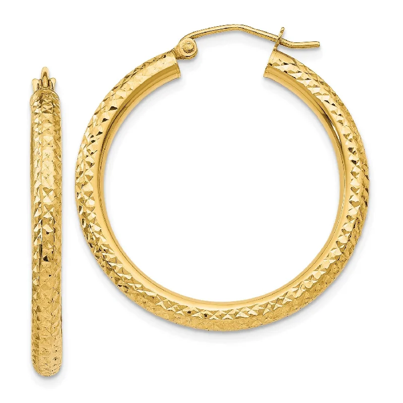 women statement gold earrings -14KT Yellow Gold 30X3MM Diamond-cut Hoop Earrings