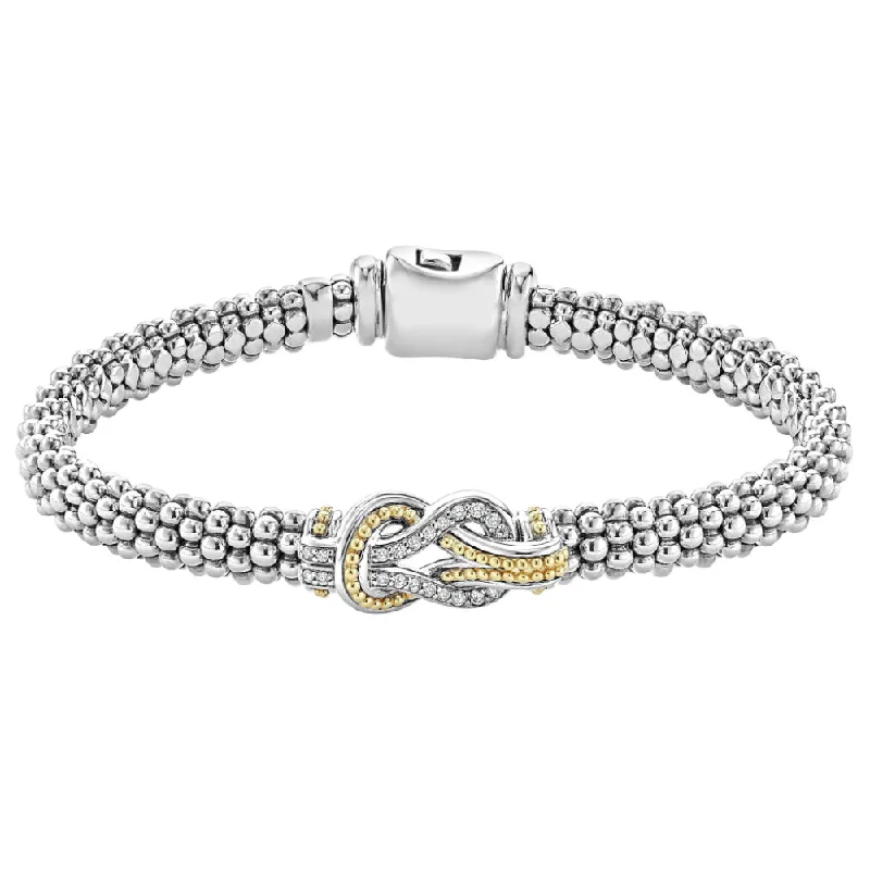 women luxury bracelets -Lagos Two-Tone Knot Diamond Caviar Bracelet 6mm