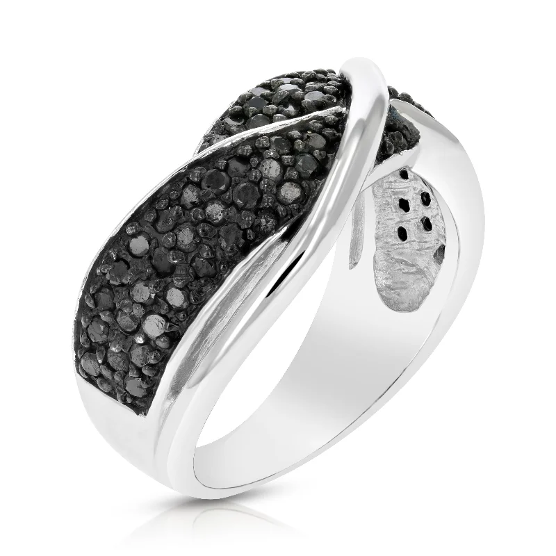 women classic wedding engagement rings -3/4 cttw Black Diamond Ring .925 Sterling Silver with Rhodium Plating