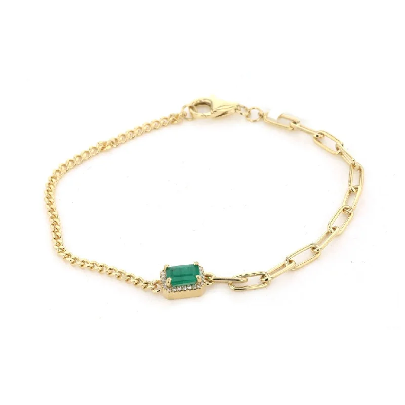 women boho bracelets -Emerald & Diamond Paper Clip Bracelet