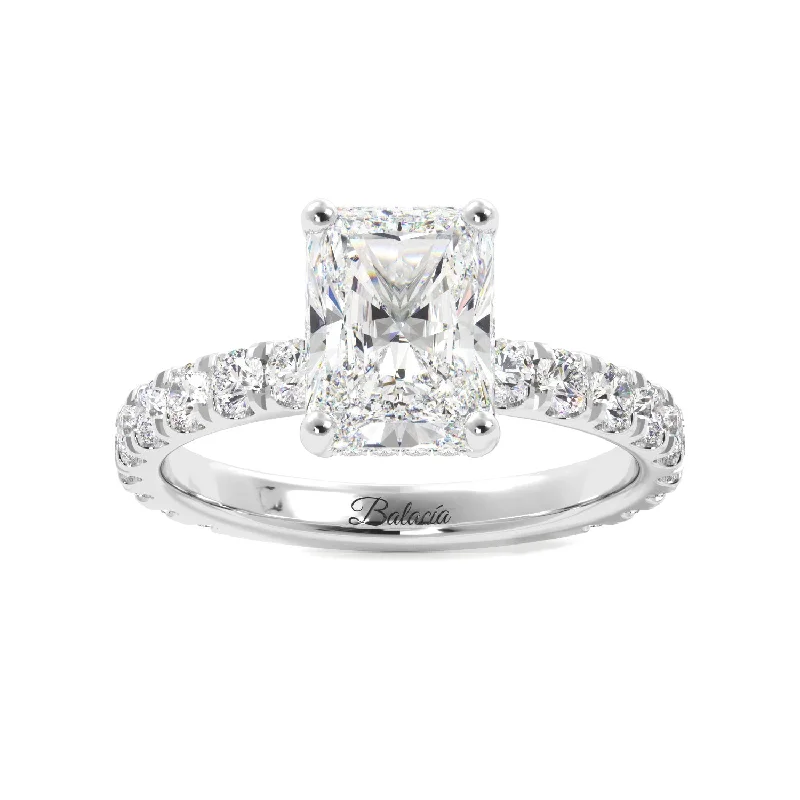 women custom-made engagement rings -Radiant Cut 3/4 Eternity Hidden Halo Engagement Ring