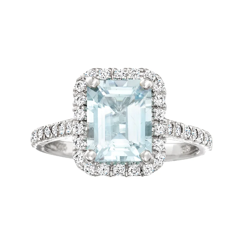 women simple gold engagement rings -Ross-Simons Aquamarine and . Diamond Ring in 14kt White Gold