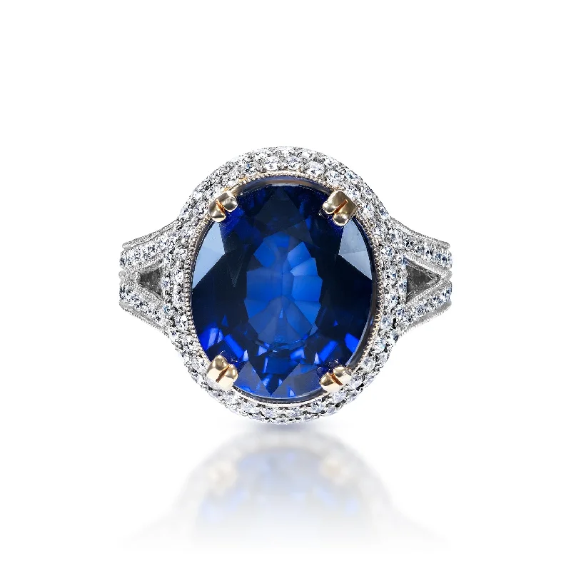 women birthstone rings -Jocelyn 10 Carat Oval Cut Blue Sapphire Ring in 18k White Gold