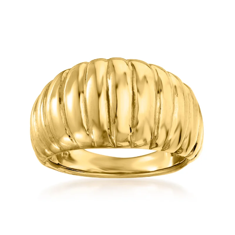 women simple engagement rings -Ross-Simons Italian 18kt Yellow Gold Electroform Ribbed Dome Ring