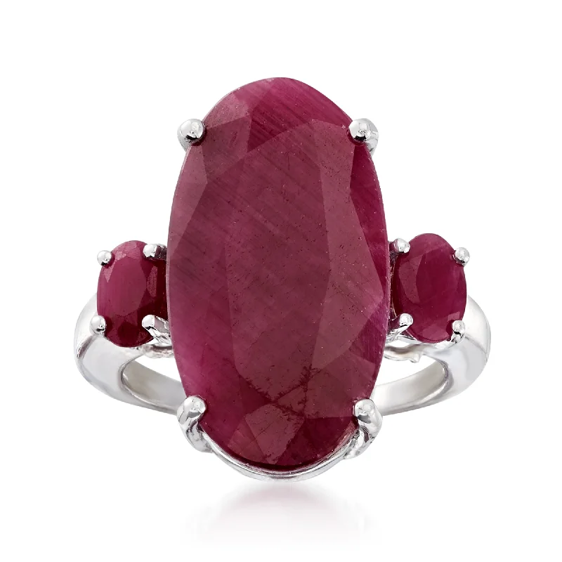 women luxurious platinum engagement rings -Ross-Simons 3-Stone Ruby Ring in Sterling Silver