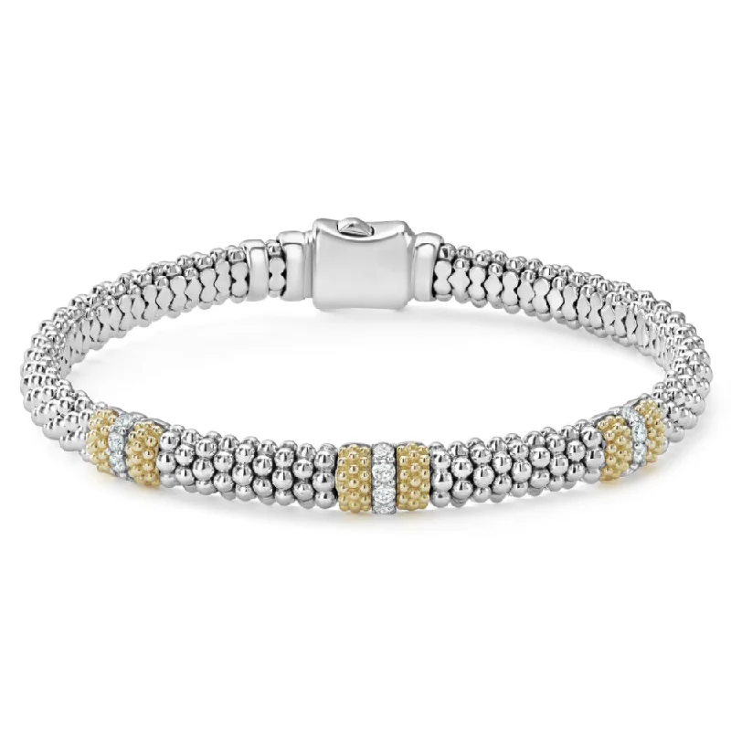 women mixed metal bracelets -Lagos Caviar Lux Three Station Diamond Bracelet