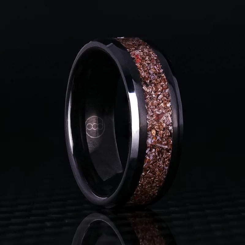 women diamond rings -Prehistoric Dinosaur Bone Glowstone Ring on Black Ceramic