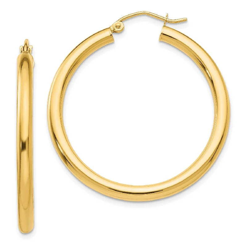 women minimalistic gold earrings -14KT Yellow Gold 35X3MM Hoop Earrings