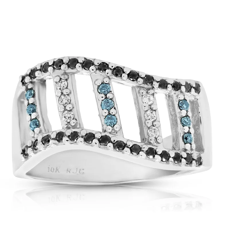 women diamond and platinum engagement rings -0.35 cttw Black, Blue and White Diamond Wedding Band Ring 10K White Gold