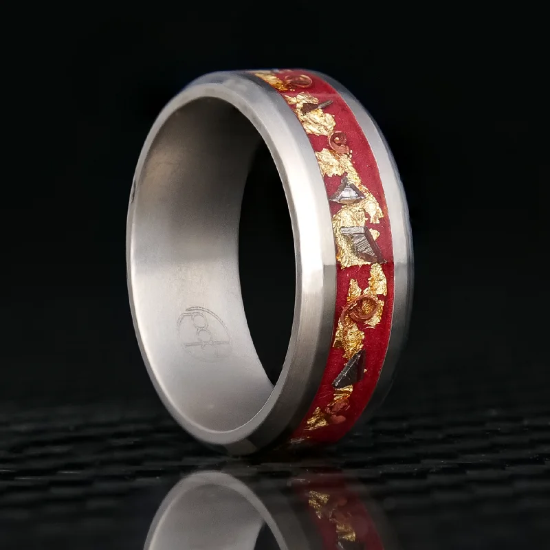 women stacked wedding rings -Regal Glowstone Ring on Titanium | Meteorite, Copper, and Gold Leaf