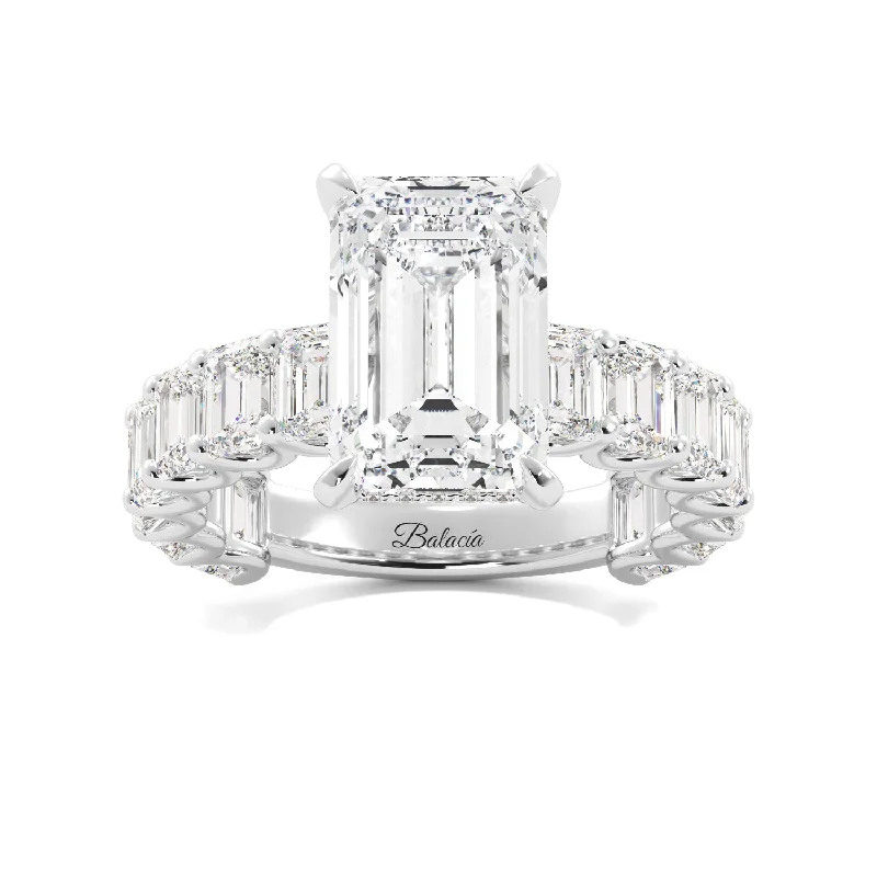 women engagement rings with sapphire -Emerald Cut Engagement Ring with Emerald Cut Side Diamonds