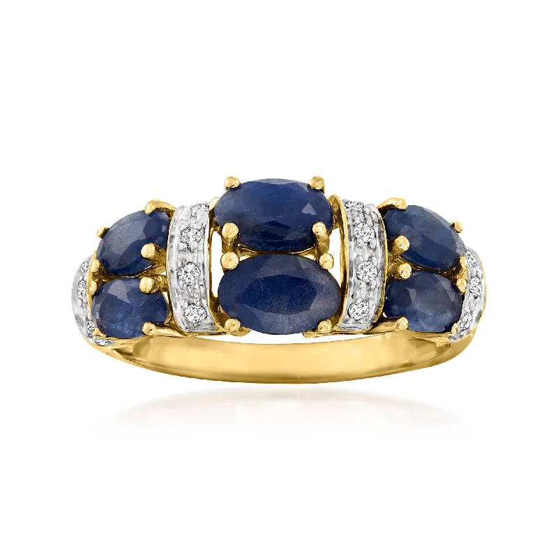 women engagement rings with sapphire -Ross-Simons Sapphire Ring With Diamond Accents in 14kt Yellow Gold