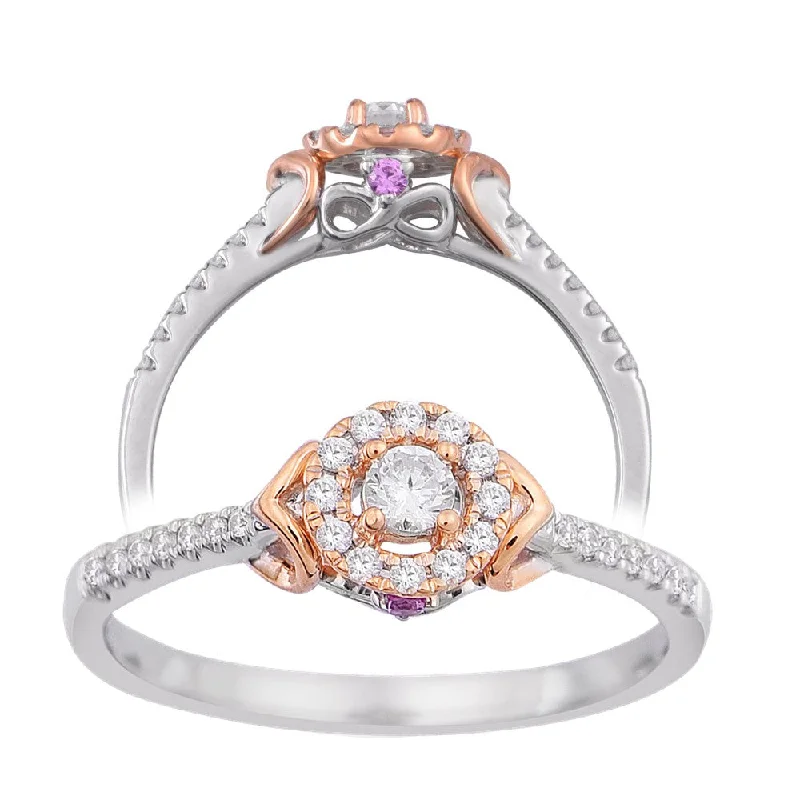 women gold-plated rings -1/5ctw Diamond Halo Ring