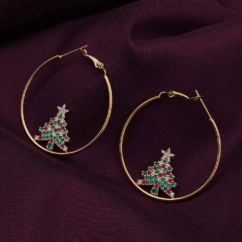 women elegant stud earrings -Christmas Tree Hoop Earrings