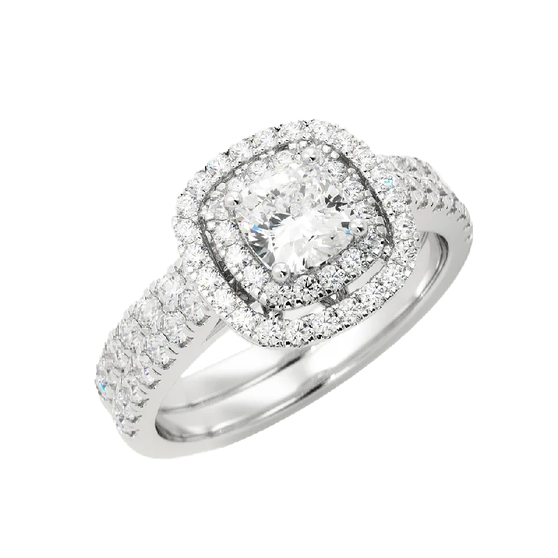 women eco-friendly engagement rings -Cushion Cut Diamond Engagement Ring Sparkling Halo Pavé Band