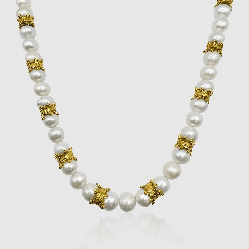 women charm necklaces -Crown Real Pearl Necklace (Gold)