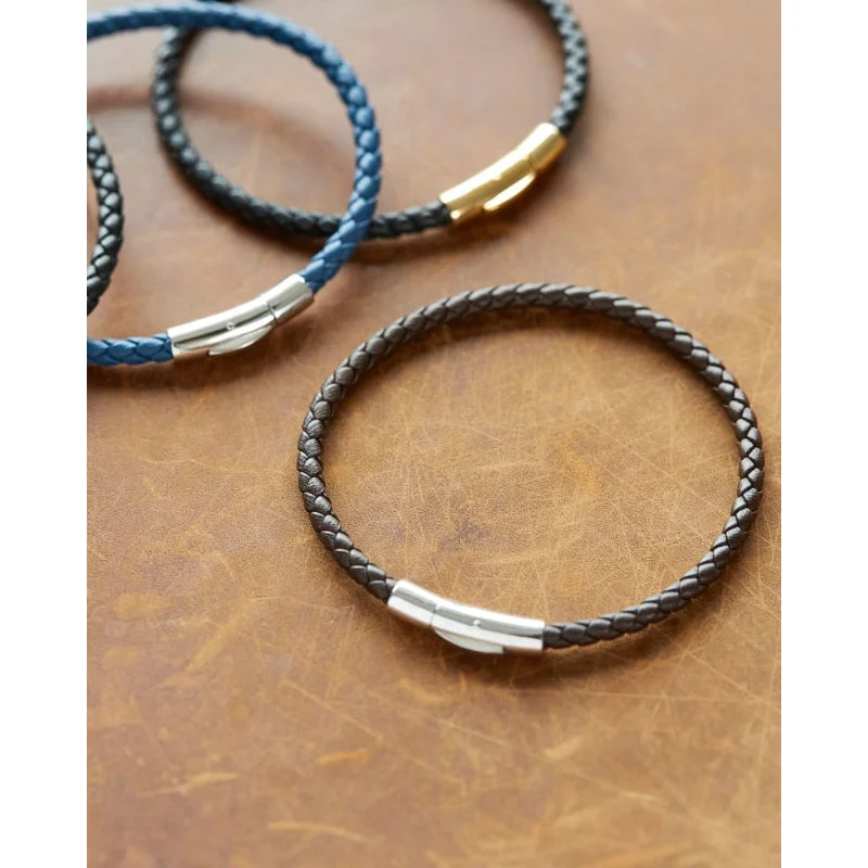 women diamond bracelets -Scott Bros. Evans Oxidized Sterling Silver Corded Bracelet In Blue Leather