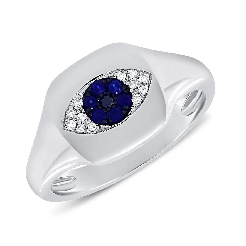 women luxury engagement rings -14k Gold Diamond & Sapphire Evil Eye Ring