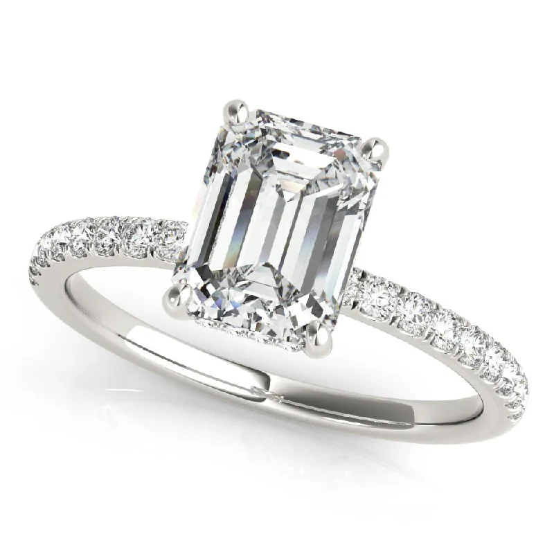 women princess-cut engagement rings -Evelyn Emerald Cut Hidden Halo Engagement Ring