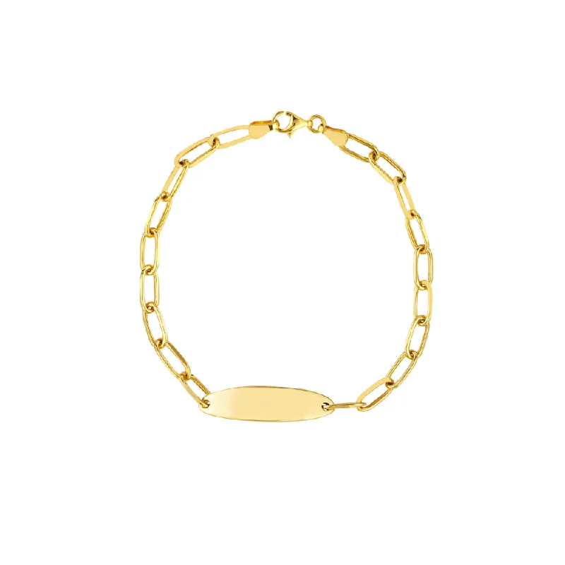 women gold tennis bracelets -14k Yellow Gold Oval Link ID Bracelet