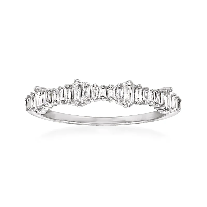 women personalized engagement rings -Ross-Simons Baguette Diamond Ring in 14kt White Gold