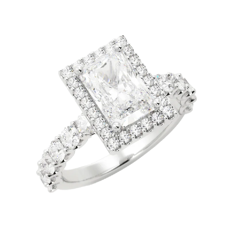 women antique engagement rings -2.7 Carat Radiant Diamond Cut w/ Halo Engagement Ring 14k White Gold