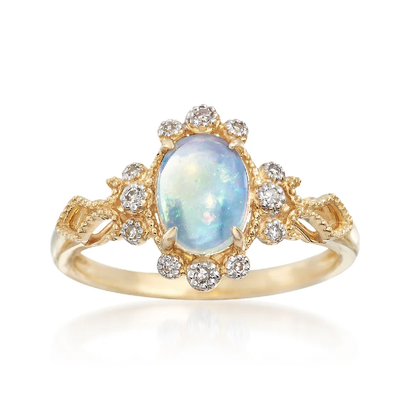 women vintage engagement rings -Ross-Simons Ethiopian Opal and Diamond-Accented Ring in 14kt Yellow Gold