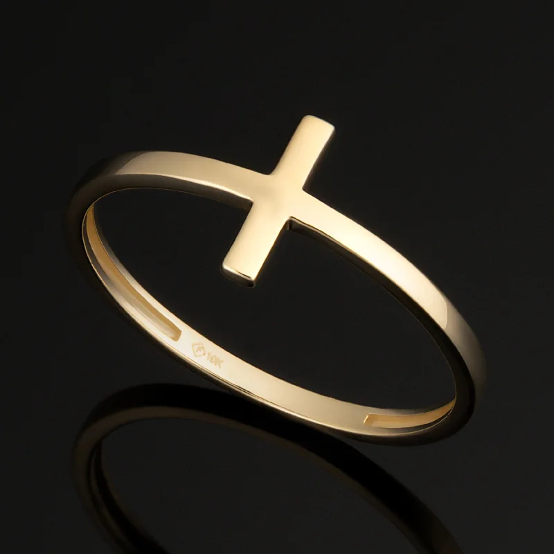 women elegant engagement rings -10k Yellow Gold High Polish Cross Ring