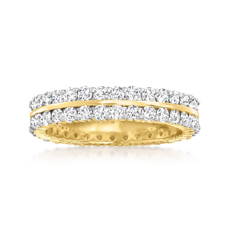 women bold engagement rings -Ross-Simons Diamond 2-Row Eternity Band in 14kt Yellow Gold