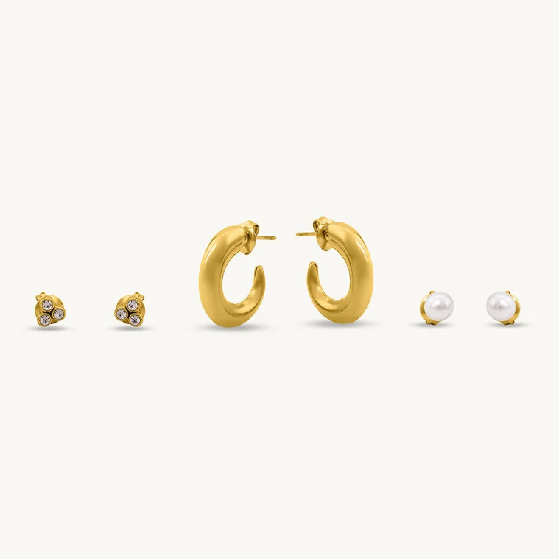 women chic stud earrings -Minimalist Gold Earrings Set