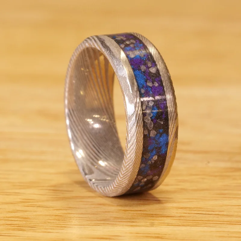 women personalized rings -The Nebula Twist Damascus Glowstone Ring