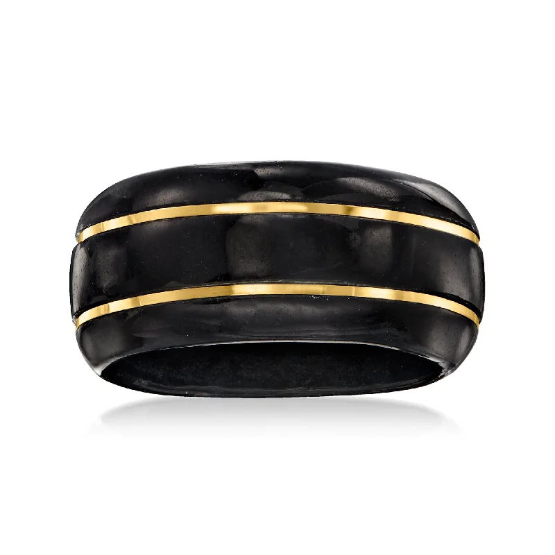 women bold engagement rings -Ross-Simons Black Jade Ring With 14kt Yellow Gold