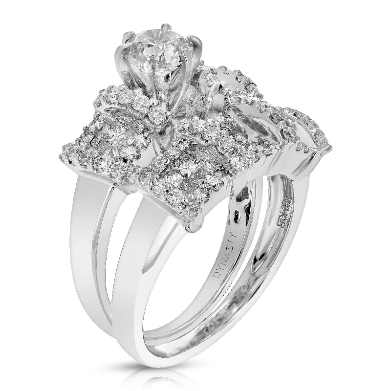 women three-stone engagement rings -2.10 cttw SI2 Diamond Wedding Engagement Ring Bridal Set 18K White Gold