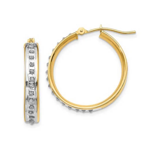 women gold dangle earrings -Diamond Fascination 14KT Yellow Gold 20MM Diamond Accent Hoop Earrings