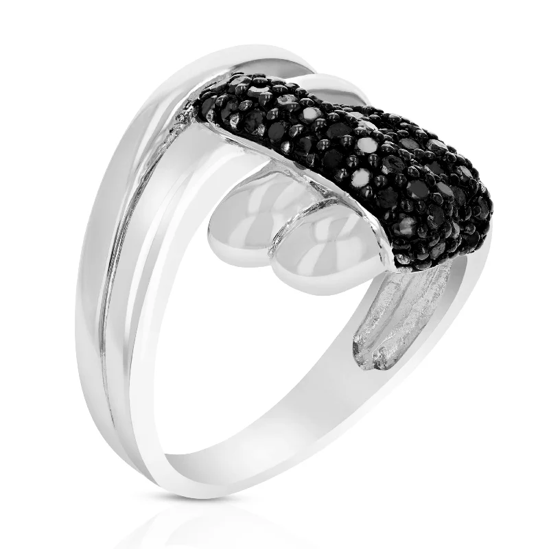 women platinum engagement rings -2/3 cttw Black Diamond Ring .925 Sterling Silver with Rhodium Plating