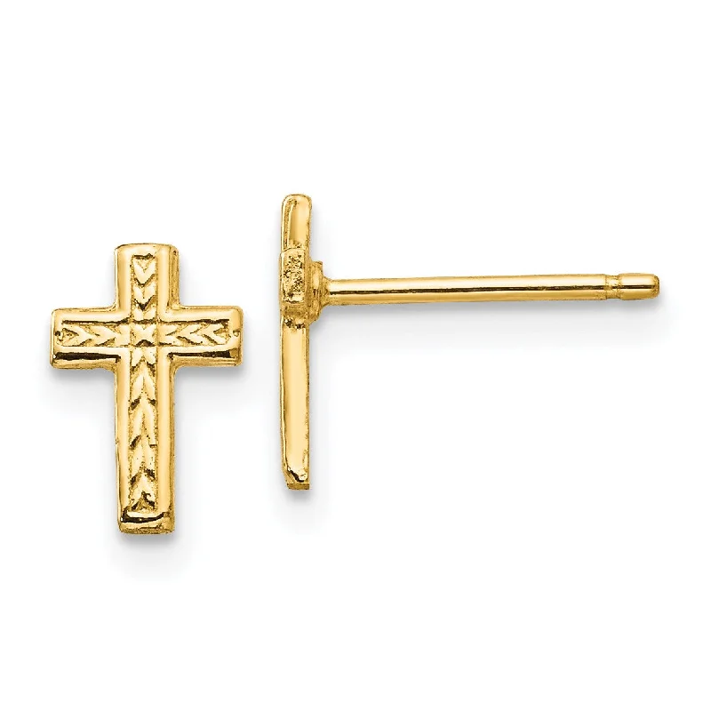 women trendy gold earrings -14KT Yellow Gold 9X6MM Cross Earrings