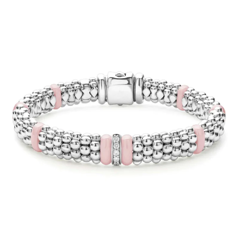 women dainty bracelets -Lagos Pink Caviar Single Station Diamond Caviar Bracelet, 9mm