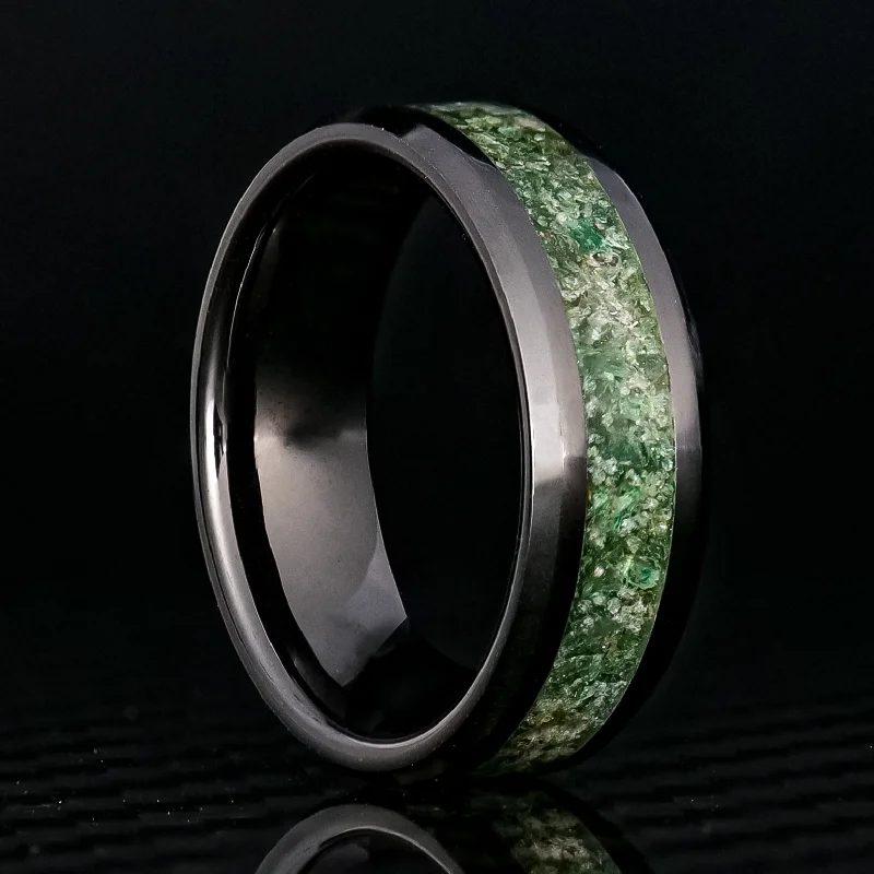 women sterling silver rings -Emerald Glowstone Ring on Black Ceramic