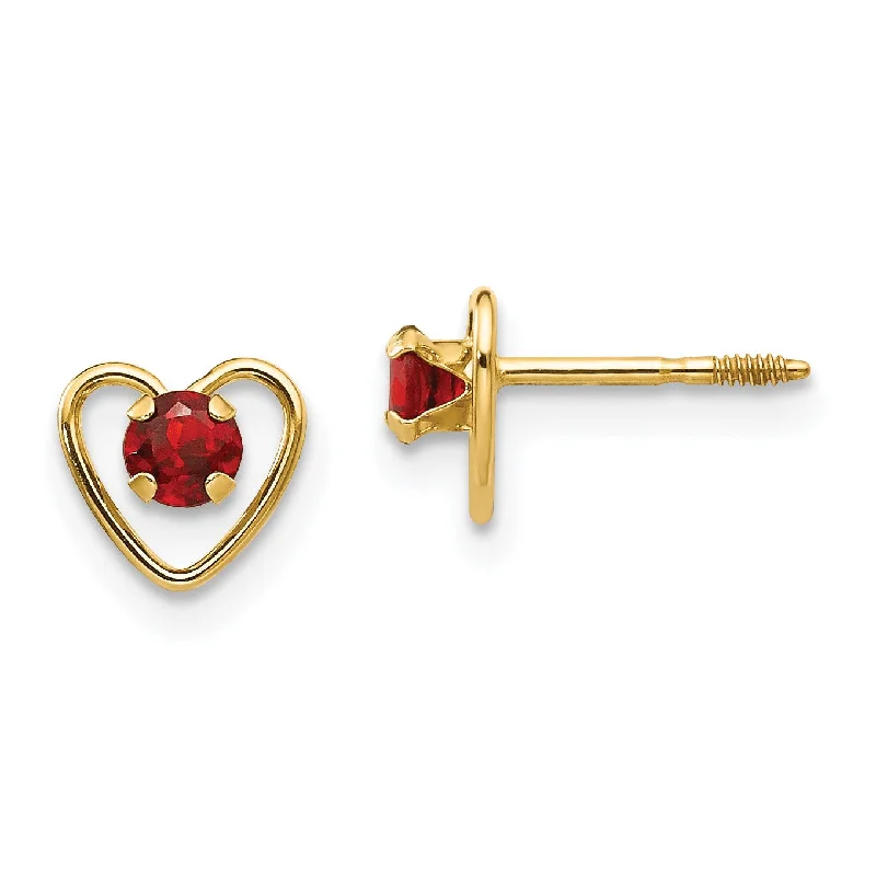 women rhinestone earrings -14KT Yellow Gold 3MM Round Garnet 6MM Heart Childrens Birthstone Earrings