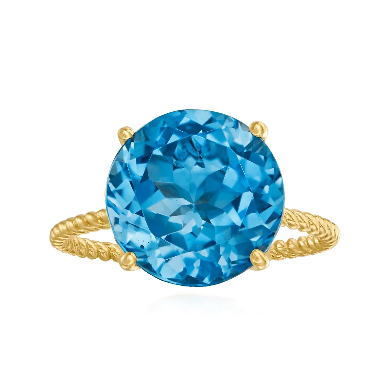 women luxurious engagement rings -Ross-Simons London Blue Topaz Ring in 14kt Yellow Gold