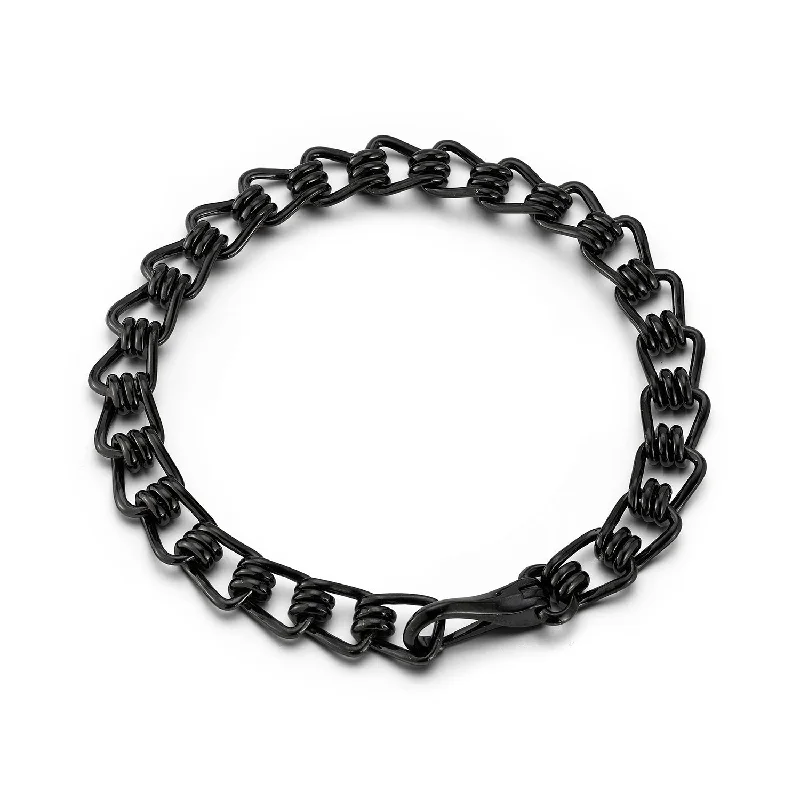 women gold tennis bracelets -HUXLEY BLACK STERLING SILVER COIL LINK BRACELET