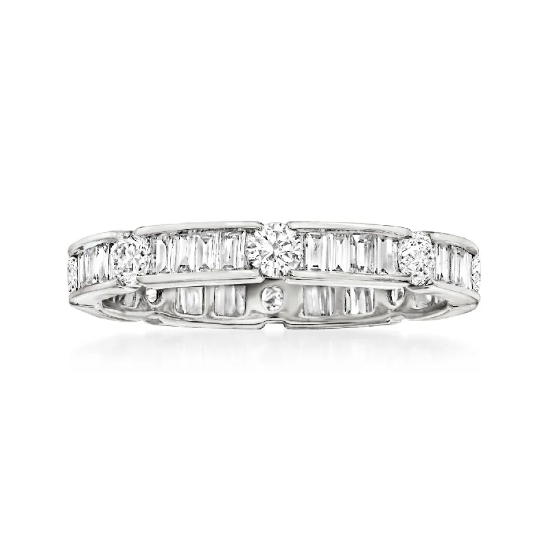 women creative engagement rings -Ross-Simons Round and Baguette Diamond Eternity Band in 14kt White Gold