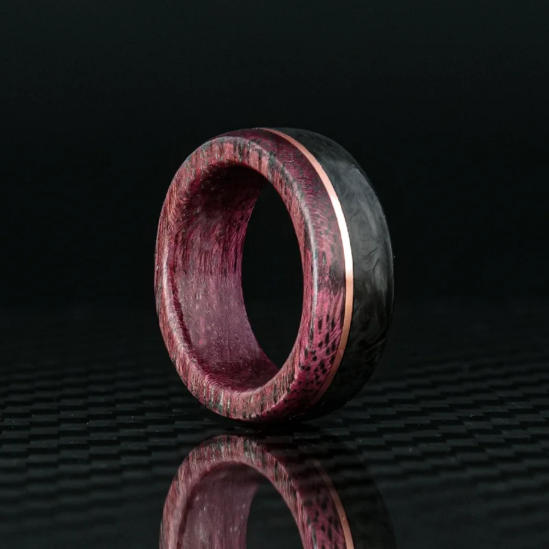 women bold rings -Forged Carbon Fiber, Redwood, and Gold Ring