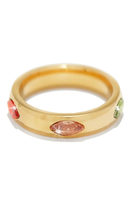 women minimalist rings -Cocktail Hours Gold Plated CZ Band Ring - Gold/ Multi