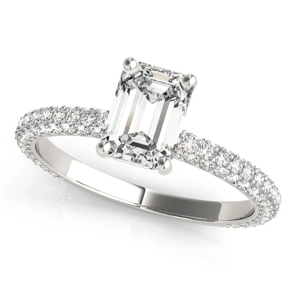 women classic princess-cut engagement rings -14kt White Gold Emerald Cut Pavé Engagement Ring Setting