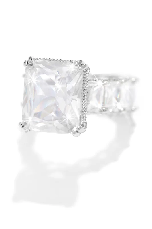 women luxury rings -One and Only Embellished Square Ring - Silver