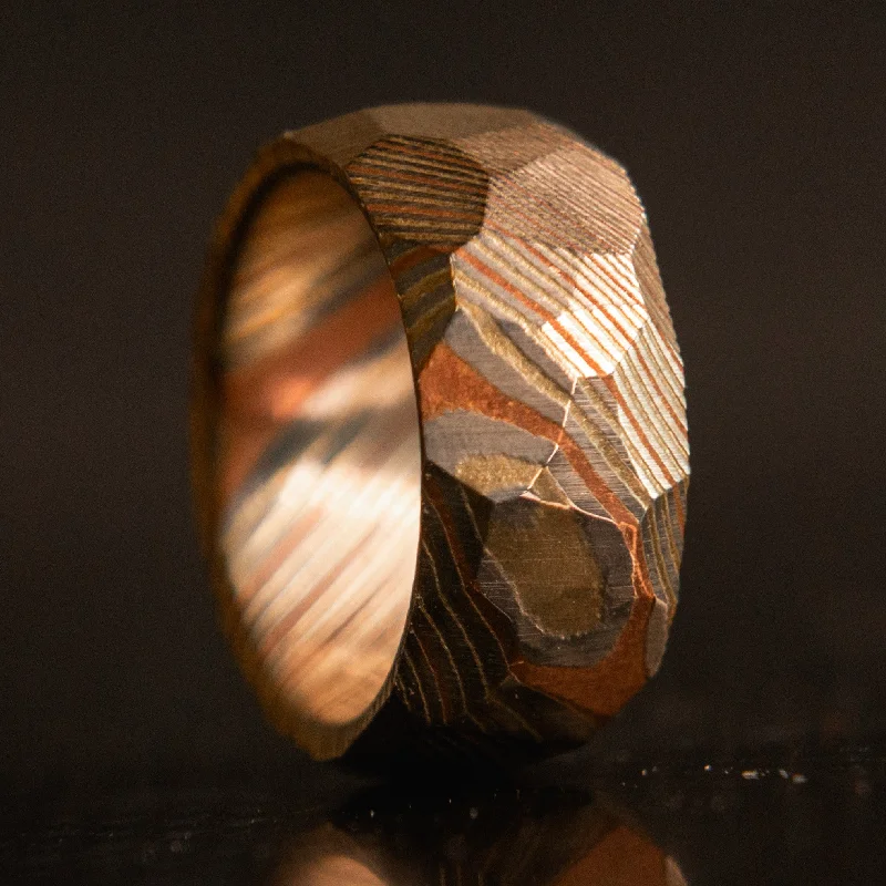 women cocktail gemstone rings -Obsidian Mokume Gane Ring