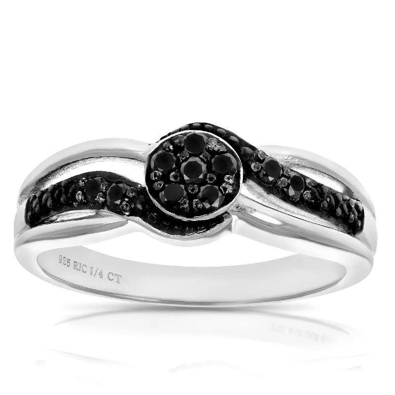 women luxurious platinum engagement rings -1/4 cttw Black Diamond Engagement Ring .925 Sterling Silver with Black Rhodium